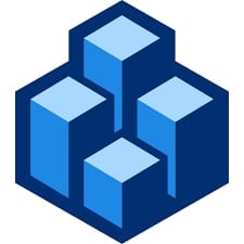 Isometric blue cube structure made of four stacked 3D blocks arranged in a pyramid formation